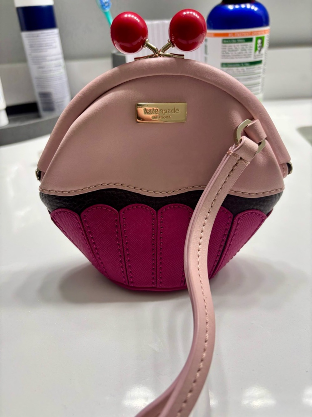 kate spade Pink & Fuchsia Cupcake Wristlet with Red Kiss-Lock